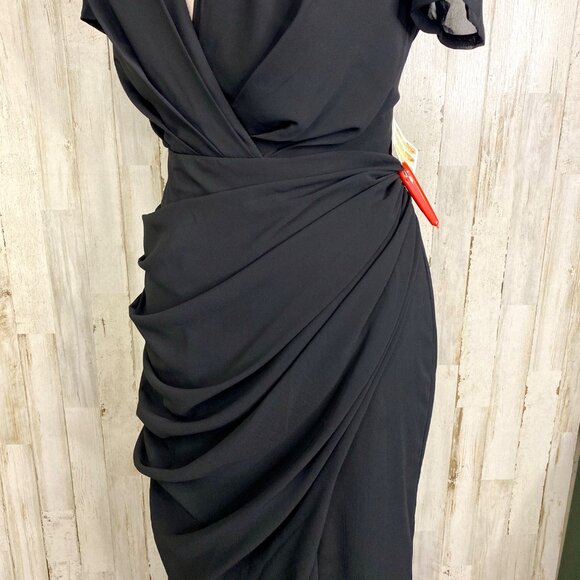 Mac Duggal Black Embellished Shoulder Short Sleeves V-Neck Wrap Dress Size 8 NEW - Picture 10 of 14